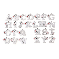 Нержавеющая Сталь Цвет 304 комплекты подвесок из нержавеющей стали со стразами, подвески в виде цветов и букв a~z, цвет нержавеющей стали, 14.5~15.5x9.5~20x2~2.5 мм, отверстие : 1.5 мм