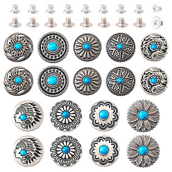 Стально-синий 9 декоративные заклепки из сплава, с имитацией бирюзы из смолы и винтами, для кошелька, , украшение кожаных ремесел, разнообразные, античное серебро, стальной синий, 26~30x6.5~10.5 мм, отверстие : 2~2.6 мм, 9 стиль / набор