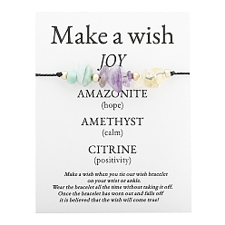 Смешанные камни Браслеты из плетеных бусин из натурального аметиста, цитрина, аквамарина и латуни с регулируемой чипсой, 6-1/4~10-1/4 дюйм (16~26 см)