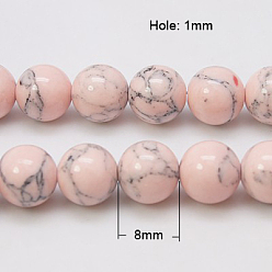 Misty Rose Synthetic Turquoise Beads Strands, Dyed, Round, Misty Rose, 8mm, Hole: 1mm, about 50pcs/strand, 15.7 inch