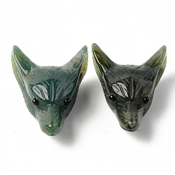 (RRHB277) Кристалл на подкладке из медово-бежевого цвета Природного индийского агата подвески, сверху просверленные бусы, с глазком из черного оникса, голова волка, 46~47x32.5~33.5x18 мм, отверстие : 2 мм