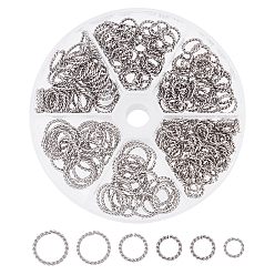 Stainless Steel Color 240Pcs 6 Style 304 Stainless Steel Twisted Open Jump Rings, Round, Stainless Steel Color, 40pcs/style