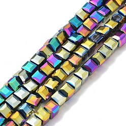 Сине-фиолетовый Стеклянные бусины с гальваническим покрытием , граненые, кубические, синий фиолетовый, 6x6x6 мм