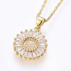 Letter D Подвеска-колье с инициалом из латуни, украшенная микропаве из кубического циркония., с 304 цепи из нержавеющей стали, плоские круглые с буквы, золотые, letter.d, 17.71 дюйм (45 см), Кулон : 22x16x3 мм