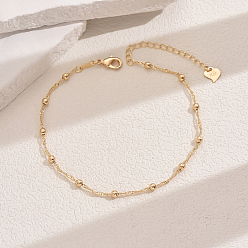 Настоящее золото 18K Модные винтажные пляжные браслеты с шариками из латуни, регулируемые женские цепочки для щиколотки, реальный 18 k позолоченный, 9-1/8 дюйм (230 мм)