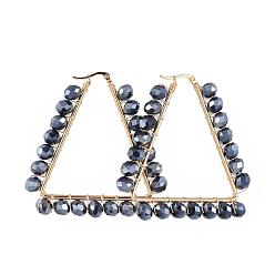 Schwarz 304 Edelstahl Creolen Ohrstecker , Perlenohrringe, mit handgefertigten Glasperlen und Pappkarton, Dreieck, Schwarz, 60x57x8 mm, Stift: 0.8x1 mm