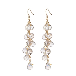 Прозрачный Стеклянные серьги-капли, золотые серьги-кисточки из нержавеющей стали 304 для женщин, прозрачные, 83 мм, штифты : 0.6 мм