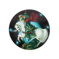 Black Printed Glass Half Round/Dome Cabochons, Knight, Black, 18x5mm