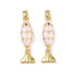 Pink Латунь эмаль подвески, рыбы прелести, реальный 18 k позолоченный, розовые, 27x7x5 мм, отверстие : 3x5 мм