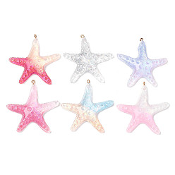 (52) Непрозрачная лаванда Большие кулоны из смолы , морская звезда, с золотой железной петлей, разноцветные, 53x51x9 мм, отверстие : 1.8~2 мм