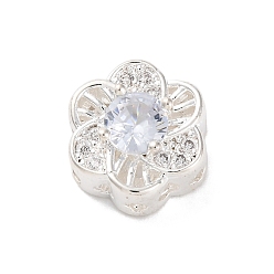 Серебро Стойки обшивки латунь микро проложить кубического циркония бусы, со стеклом, долговечный, без свинца и без кадмия, цветок, серебряные, 11x11x6.5 мм, отверстие : 1.8 мм