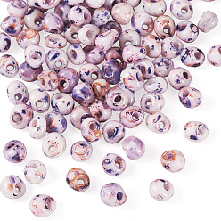 Violet Picasso Glass Seed Beads, Round Hole, Teardrop, Violet, 5x4.5x4mm, Hole: 1.4mm, 120pcs/set