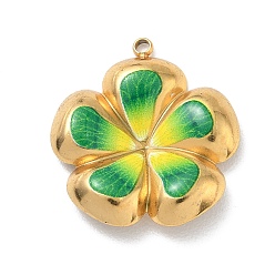 Verde 304 colgantes de esmalte de acero inoxidable, encantos de la flor, dorado, verde, 23.5x22x4 mm, agujero: 1.4 mm
