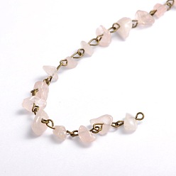 Rose Quartz Handmade Natural Rose Quartz Chips Beads Chains for Necklaces Bracelets Making, with Antique Bronze Iron Eye Pin, Unwelded, 39.3 inch, Beads: 5~9mm