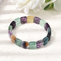 Fluorite Natural Rainbow Fluorite Square Beaded Stretch Bracelets for Women, Inner Diameter: 2.36 inch(6cm)