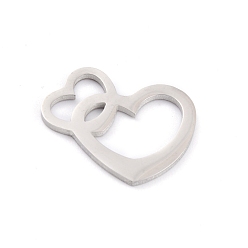Stainless Steel Color Non-Tarnish 304 Stainless Steel Links Connectors, Heart, Stainless Steel Color, 21x23x1.5mm, Hole: 9x12mm and 6x10mm