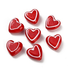 Красный Бусины лэмпворк , сердце, красные, 14~14.5x14.5~15x8~9 мм, отверстие : 1.5~1.6 мм