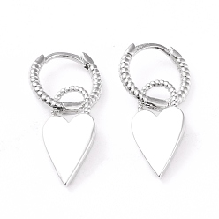 Платина Серьги-кольца с подвесками из латуни, долговечный, сердце, платина, 28.5 мм, штифты : 1 мм