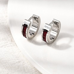 Темно-Розовый Серьги из 304 нержавеющей стали, цвет нержавеющей стали, со стеклом, темно-розовыми, 13x4 мм