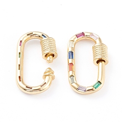 Colorful Brass Micro Pave Cubic Zirconia Screw Carabiner Lock Charms, for Necklaces Making, Long-Lasting Plated, Oval, Real 18K Gold Plated, Colorful, Colorful, 23.5x13.5x3mm, Screw: 5mm in diameter