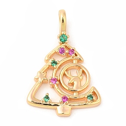 Рождественская елка Латунные подвески, с кубического циркония, золотые, рождественская елка, 20x13x2 мм, отверстие : 3x2 мм