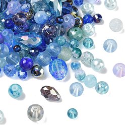Blue Mixed Style Glass Beads, Mixed Shapes, Blue, 4~27x4~14x3~11mm, Hole: 1~4.5mm