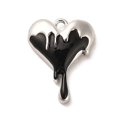 Черный Подвески из эмали и сплава, очарование тающего сердца, платина, чёрные, 21.5x16.5x5.5 мм, отверстие : 1.8 мм