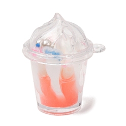 Pink Acrylic Pendants, Ice Cream Charms, with Resin and Plastic Pearl, Pink, 28x23x32.5mm, Hole: 1.8mm