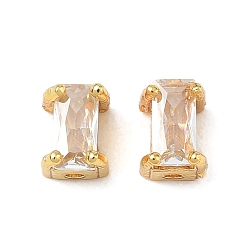 Doré  Pavé de perles de zircone cubique transparentes en laiton, rectangle, crémaillère plaquage, plaqué longue durée, or, 6x4.5x4.3mm, Trou: 1mm
