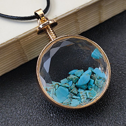 Синтетическая Бирюза Подвески в виде стеклянных бутылок с синтетической бирюзовой крошкой, Плоская круглая бутылка желаний, подвески с драгоценными камнями, 44x32x15 мм