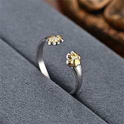 Нержавеющая Сталь Цвет Модные 201 манжеты из нержавеющей стали, открытые кольца для женщин, печать кошачьей лапы, цвет нержавеющей стали, внутренний диаметр: 16~19 мм