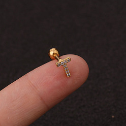 Letter T 316l серьги для хряща из хирургической нержавеющей стали с микропаве из прозрачного кубического циркония, золотые, Письмо T, 6 мм, штифты : 1.2 мм