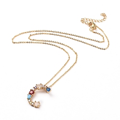 Letter C Letter Brass Initial Pendants Necklaces, with Rhinestone, Cubic Zirconia, Cable Chain and Lobster Claw Clasps, with Cardboard Packing Box, Letter.C, 16.1 inch~16.9 inch(41~43cm), Pendant: 19~20x13~19.5x3mm