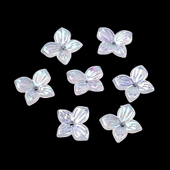 White Iridescent Plating Acrylic Bead Caps, Flower, White, 11.5x12.5x4mm, Hole: 1.5mm
