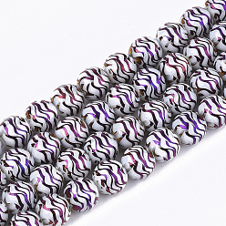 Фиолетовый Стеклянные бусины с гальваническим покрытием , круглые, фиолетовые, 8x7.5 мм, отверстие : 1.2 мм, около 40 шт / нитка, 11.8 дюйм