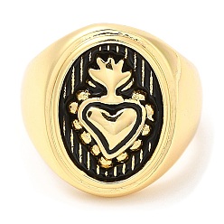Real 18K Gold Plated Rack Plating Brass Heart Open Cuff Ring, Signet Rings, Lead Free & Cadmium Free, Real 18K Gold Plated, Inner Diameter: 18mm