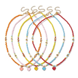 (52) Непрозрачная лаванда Ожерелье с подвеской в форме сердца из сплава эмали и стеклянными бусинами, разноцветные, 15.75 дюйм (40 см)