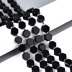 Обсидиан Природные обсидиана бисер нитей, шестиугольник, с бисером, 8~10x8~10x4~5 мм, отверстие : 0.9~1 мм, около 18~19 шт / нитка, 7.68~8.07'' (19.5~20.5 см)