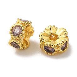 Pink Латунные микро проложить кубического циркония бусы, долговечный, без кадмия и без свинца, плоско-круглые, розовые, 4.5x2.5 мм, отверстие : 1.4 мм