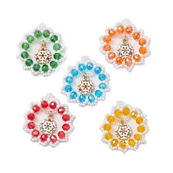 (52) Непрозрачная лаванда Подвески из гальванического стекла на рождественскую тематику, с бисером, Рождественский венок, разноцветные, 40x37x6 мм, отверстие : 3 мм