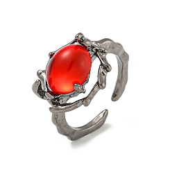 Черный Цвет Металла Кольцо-солитер из овального сплава со стразами, манжетное кольцо для женщин, металлический черный , регулируемый, овальный : 14x15 mm