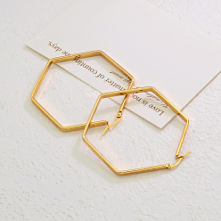 Настоящее золото 18K Серьги-кольца из нержавеющей стали с шестигранной головкой, реальный 18 k позолоченный, 55 мм