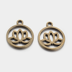 Античная Бронза Тибетском стиле филигрань сплава подвески, плоские круглые с лотоса, без кадмия, без никеля и без свинца, античная бронза, 24x20x1.5 мм, отверстие : 2.3 мм