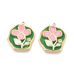 Морско-зеленый Ионное покрытие (ip) 304 подвески из нержавеющей стали со стразами, с эмалью, цветок, реальный 18 k позолоченный, цвета морской волны, 24x20.5x2.5 мм, отверстие : 1.5~1.6 мм