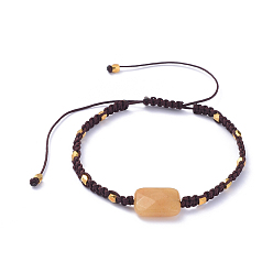 Yellow Jade Adjustable Natural Yellow Jade Braided Bead Bracelets, Nylon Thread Square Knot Bracelets, with Brass Beads, 6-3/4 inch~13 inch(17~33cm)