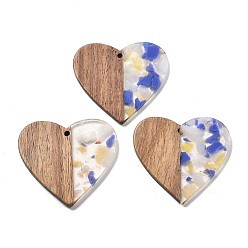 Средний Синий Шифер Подвески из смолы и ореха, сердце, средний грифельно-синий, 37x38.5x2.5 мм, отверстие : 2 мм