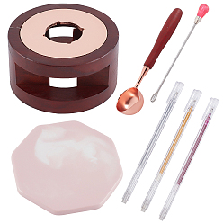 Mixed Color DIY Stamp Making Kits, Including Round Sealing Wax Stove, Brass Wax Sticks Melting Spoon, Marble Pattern Porcelain Cup Coasters, Plastic Glisten Gel Pen and Iron Pigment Stirring Rod Spoon, Mixed Color, 7pcs/set