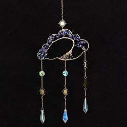 Ляпис-Лазурь Облако из натуральной лазуритовой медной проволоки с подвесными украшениями в виде дерева жизни, каплевидные стеклянные ловцы солнца с кисточками для домашнего украшения на открытом воздухе, 500x140 мм