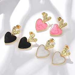 (52) Непрозрачная лаванда Латунные качают серьги, с эмалью, стойки покрытие, долговечный, без свинца и без кадмия, сердце, реальный 18 k позолоченный, разноцветные, 23x14 мм