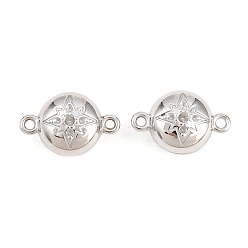 Flat Round 304 Stainless Steel Magnetic Clasps with Loops, Round Hole, Flat Round with Star, 9x14x6mm, Hole: 1.2mm, Fit for 1~1.4mm Rhinestone